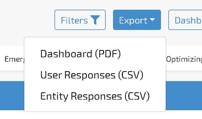 dropdown menu showing pdf and csv exports