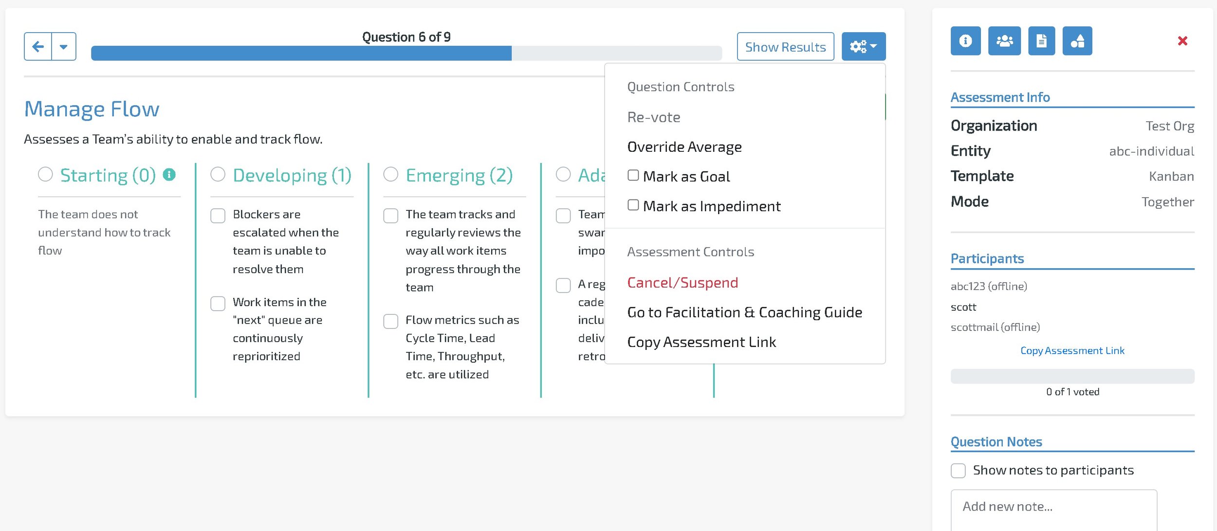 self assessment platform screenshot